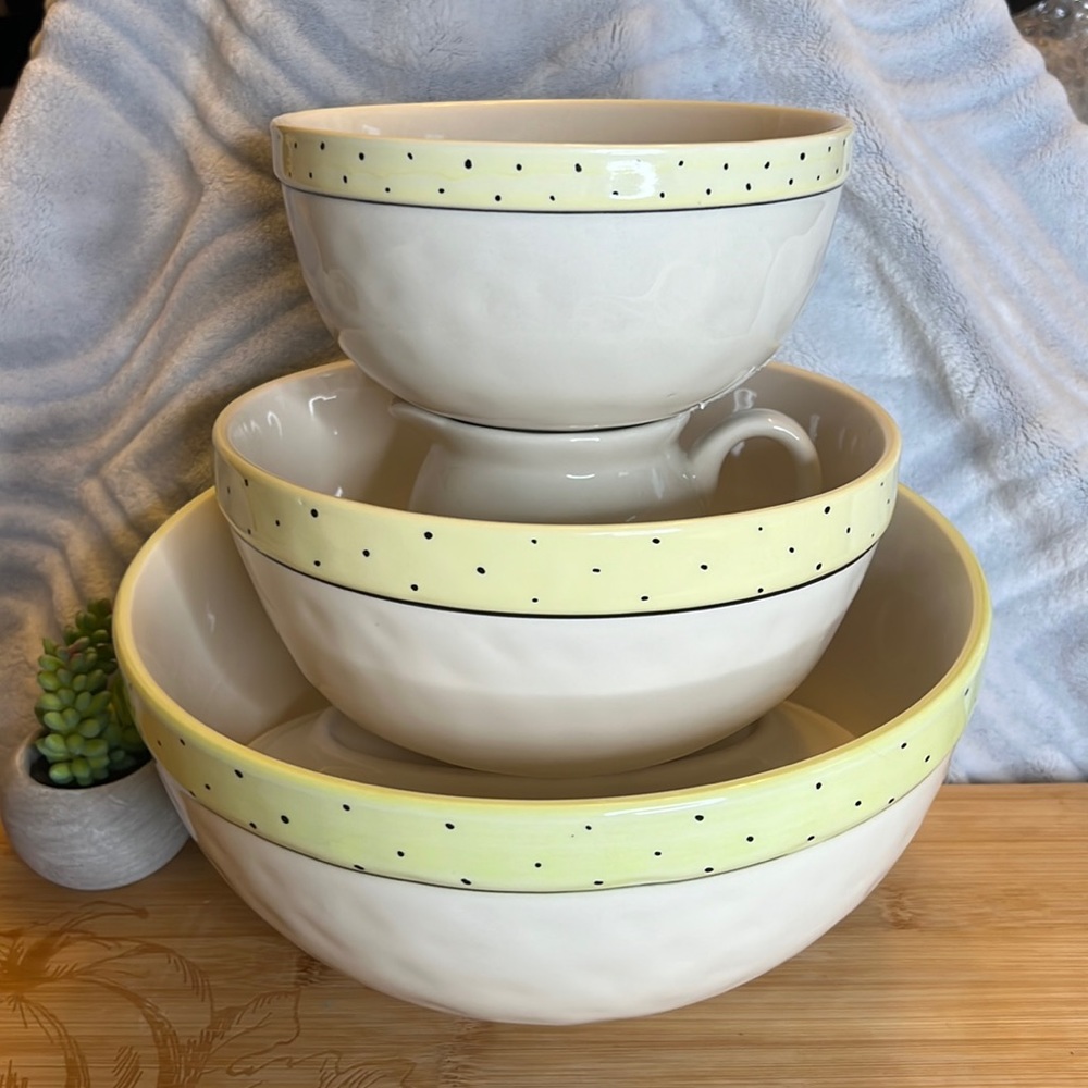 SPRING!! RAE DUNN NWT “PINCH” “DASH” “MIX” Polka Dot BOWL SET